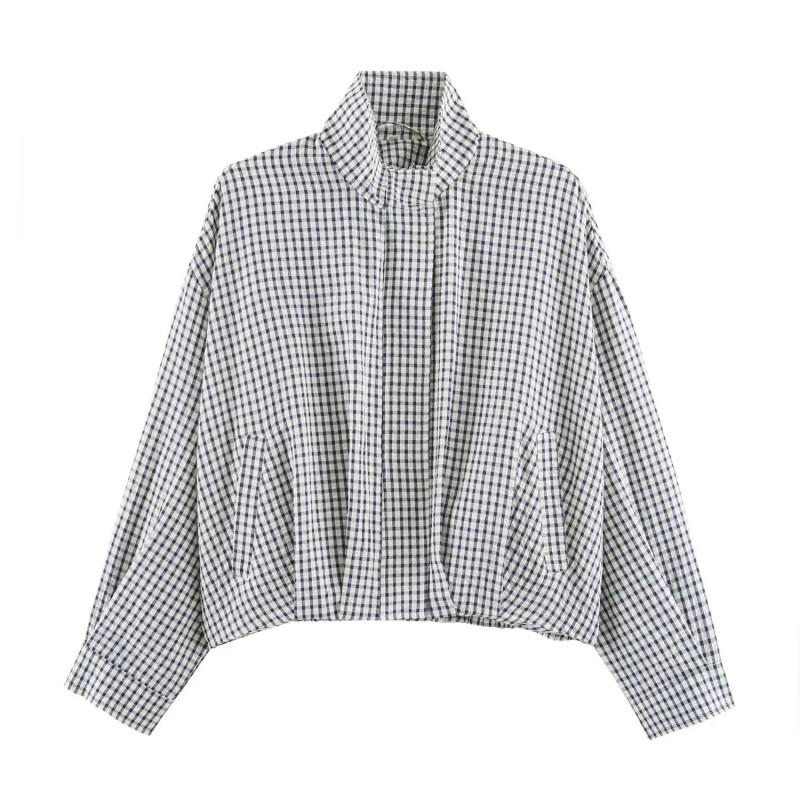 Womens Plaid Pilot Jacket Loose Fit Casual Top Everyday Wear