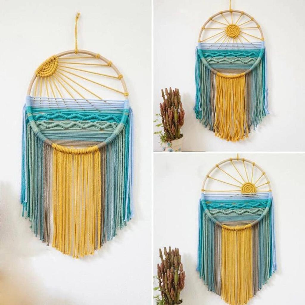 Arazzo da Parete Macramè Boho Sole Decorazione Murale, Acchiappasogni Colorati Intrecciati per Soggiorno Casa Stanza 60 cm L x 30 cm L