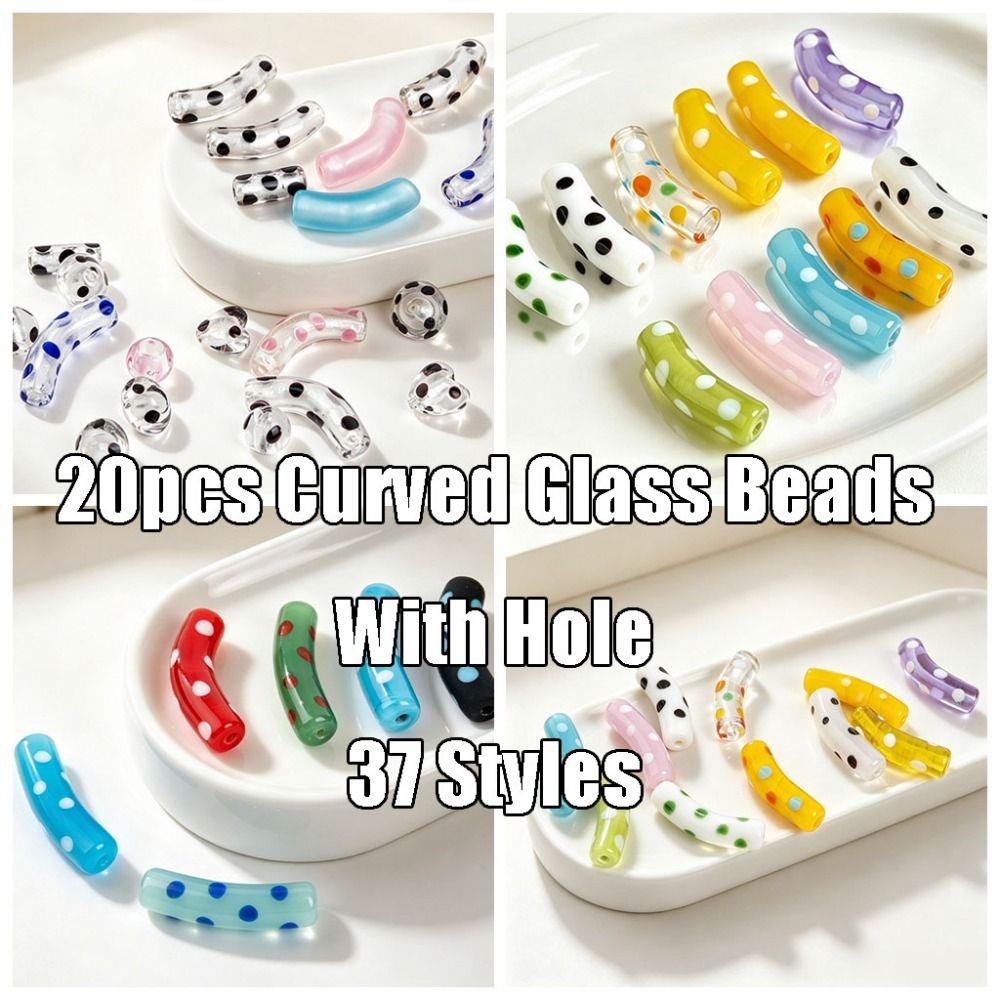 With Hole Curved Glass Beads 37 Styles Polka Dot Beads Lampwork Beads for 20pcs Diy Jewelry Making