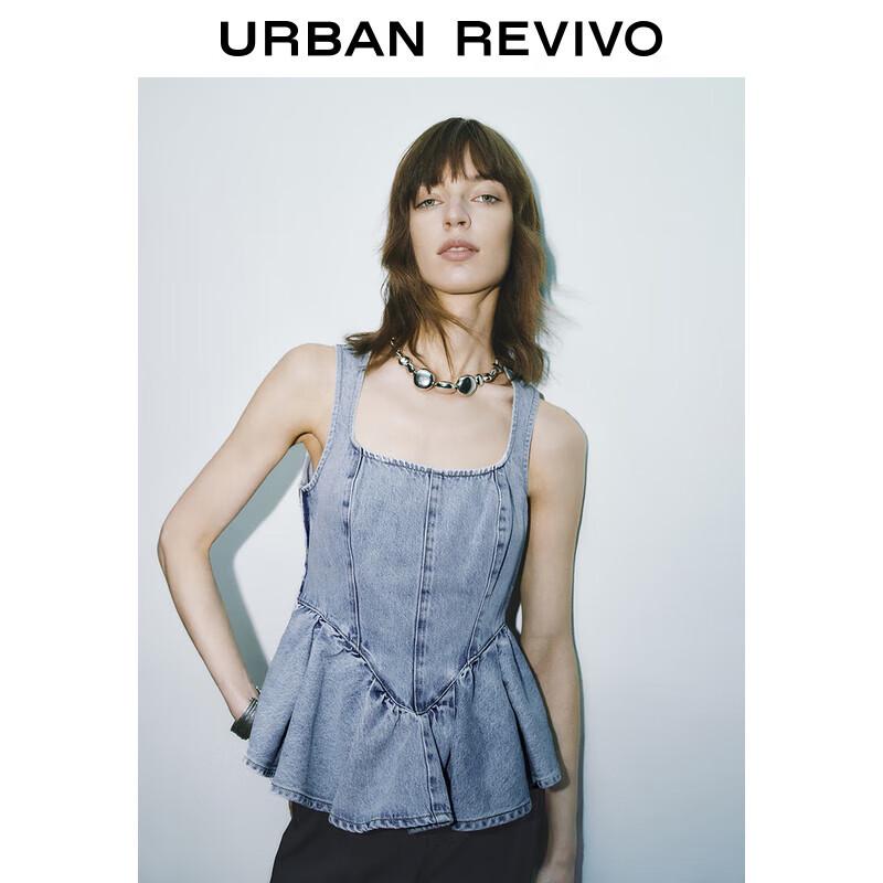 Женская ретро джинсовая рубашка без рукавов с оборками XS