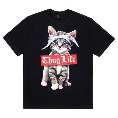 Lustige Katze Kurzarm Sommer Übergroß Feline Plus Inklusive Bandana [Vierblatt] T-Shirt, Herrenbekleidung, Silhouette, Druck, 100% Baumwolle, Original,