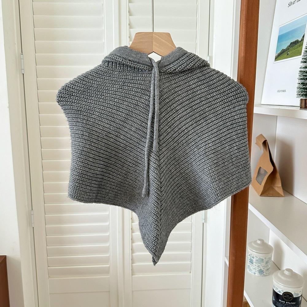 Winter Knitted Hooded Scarf Integrated Neck Warmer, Drawstring Triangle Hat Scarf, Windproof Warm Headscarf for Women Outdoor Ski Snow Daily Wear