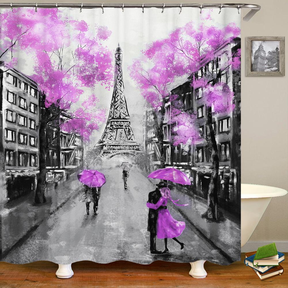 Paris Tower Paris Landskap Duschdraperier Badrum Vattentätt Badgardin Polyestertyg Badkar Badgardin 180*180cm