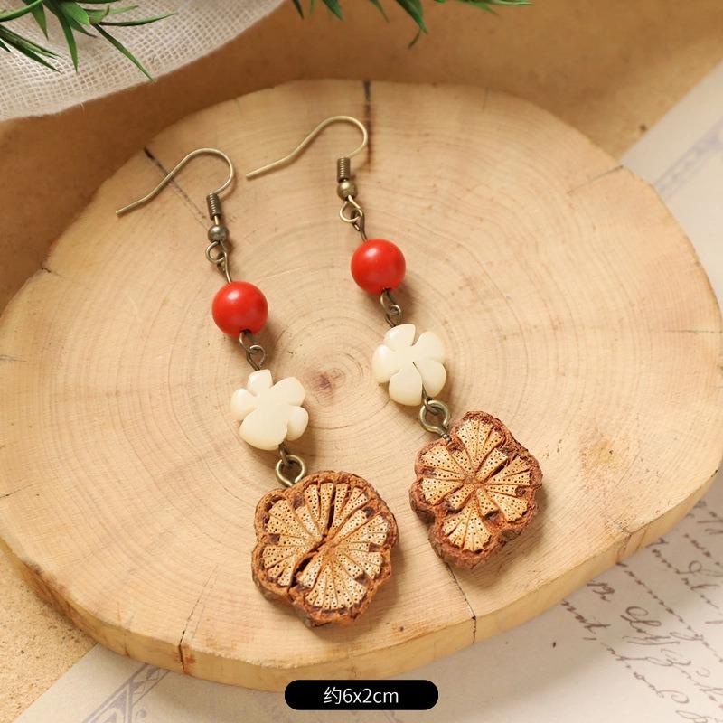 Retro Handmade Plant Fruit Earrings Pine Cone Literature and Art Chinese Medicine Dried Fruit Niche Creative Earrings Women