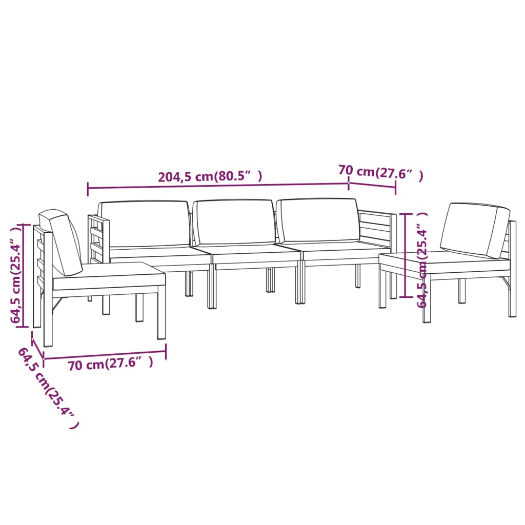 Vidaxl 5-Cz. Garden Furniture Set, Cushions, Aluminium, Anthracite