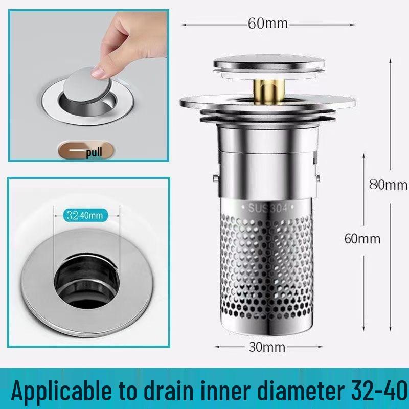 Universal Anti-Clog Leakproof Pop-Up Washbasin Drain Stopper with Odor-Proof Filter