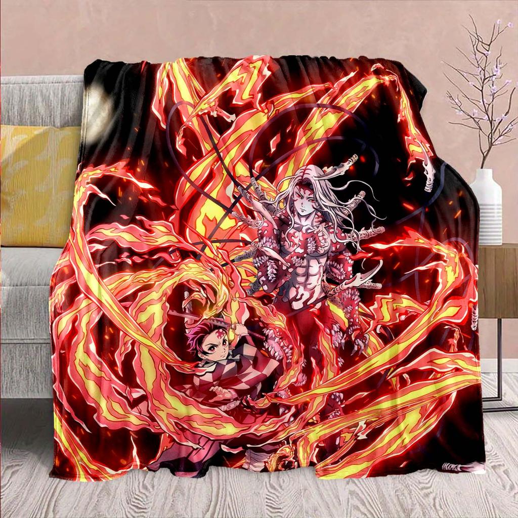 Demon Slayer Anime Flannel Blanket - Soft Warm Perfect for Sofa, Bedding Camping Travel Office Home Decor -QJY