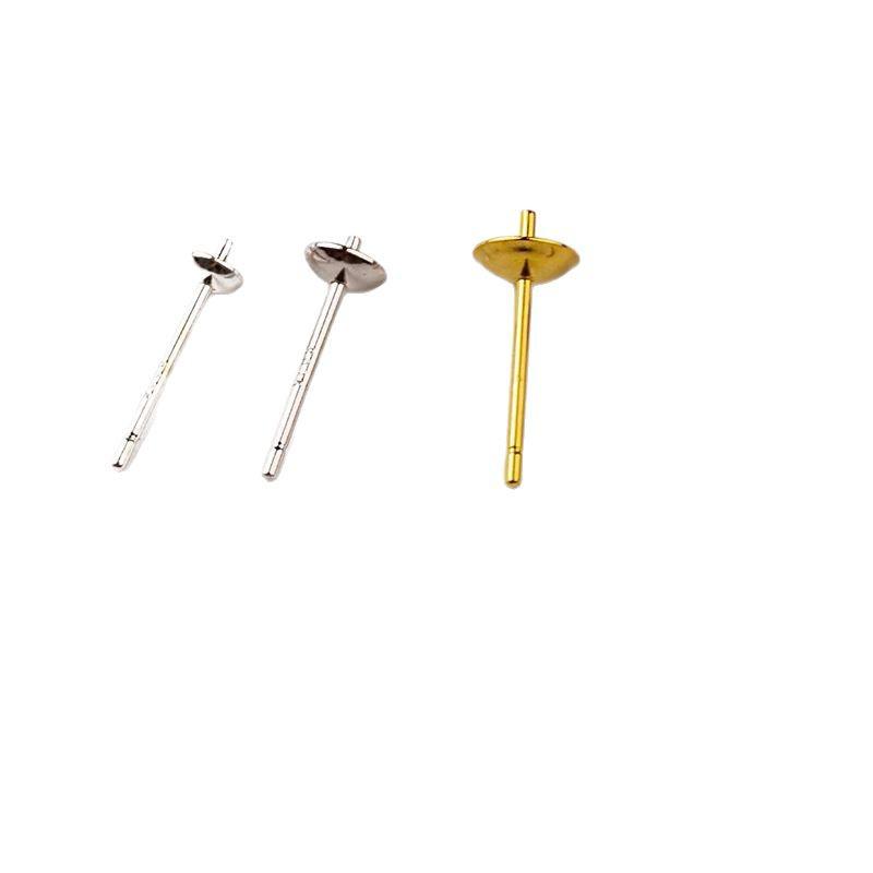 999 Sterling Silver Flower Flat Head Earring Components for DIY Pearl Earrings