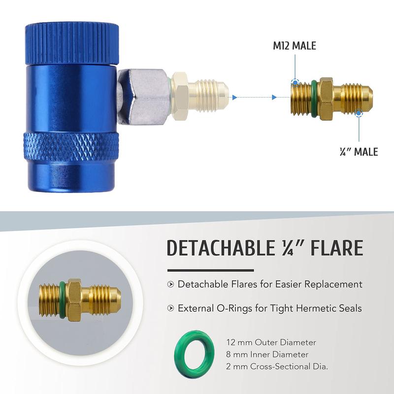 Freon R1234yf Auto Car Quick Coupler Connector Air Conditioning Refrigerant Adjustable AC Manifold Gauge Brass Adapters