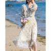 Demana Ruffled Lace A-Line Floral Midi Dress with Flowy Collar