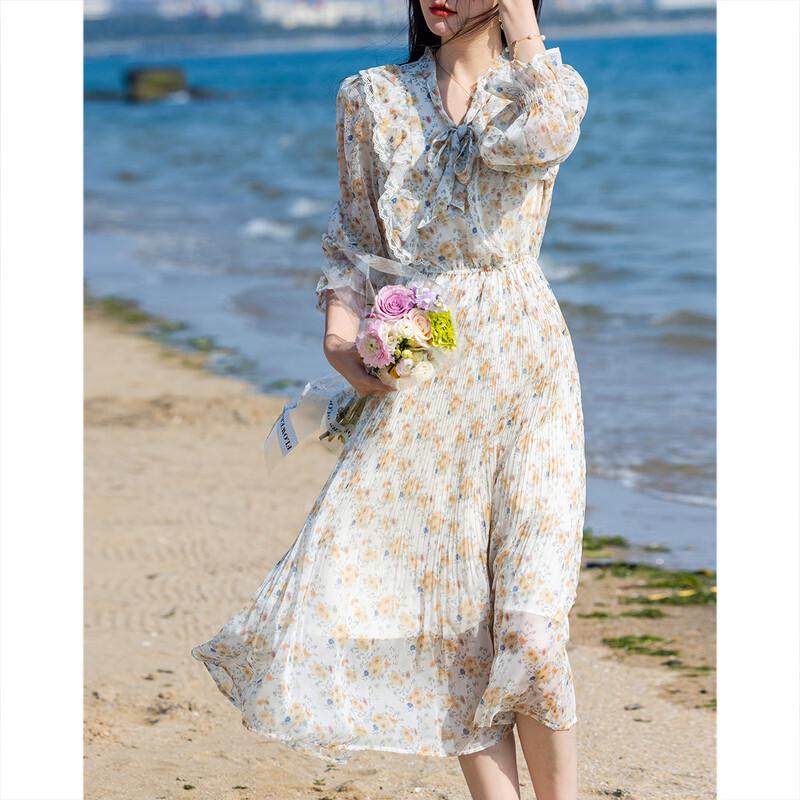 Demana Ruffled Lace A-Line Floral Midi Dress with Flowy Collar