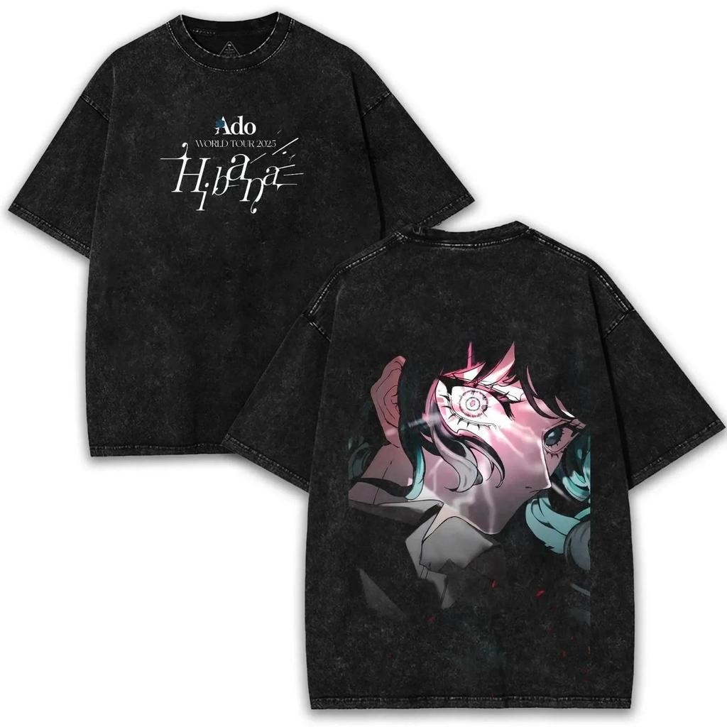 WORLD TOUR  Ado Hibana Merch Washed Vintage Tees Men Women Streetwear Hip Hop TShirt Graphic Printed Tees Tops  Cotton