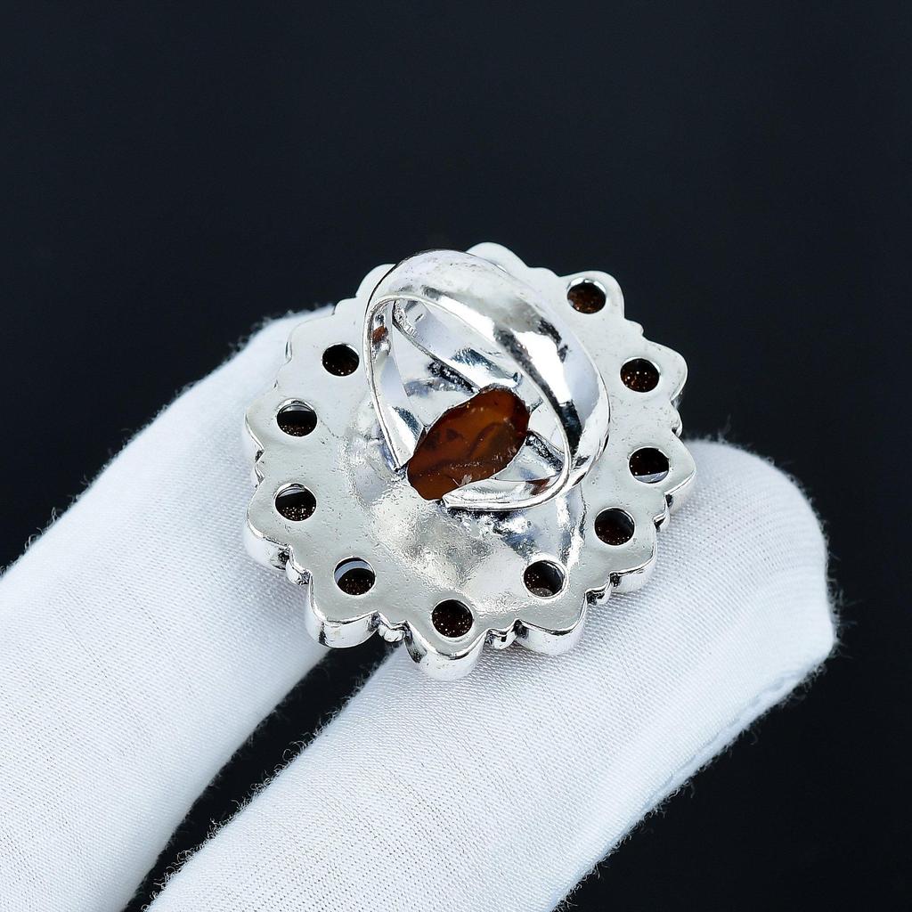 Amazing Ambar, Sunstone Gemstone Ring, 925 Sterling Silver Ring, Gift For Her, Oval Stone ,Elegant Handmade Ring, Ambar Flower Silver Ring Gift