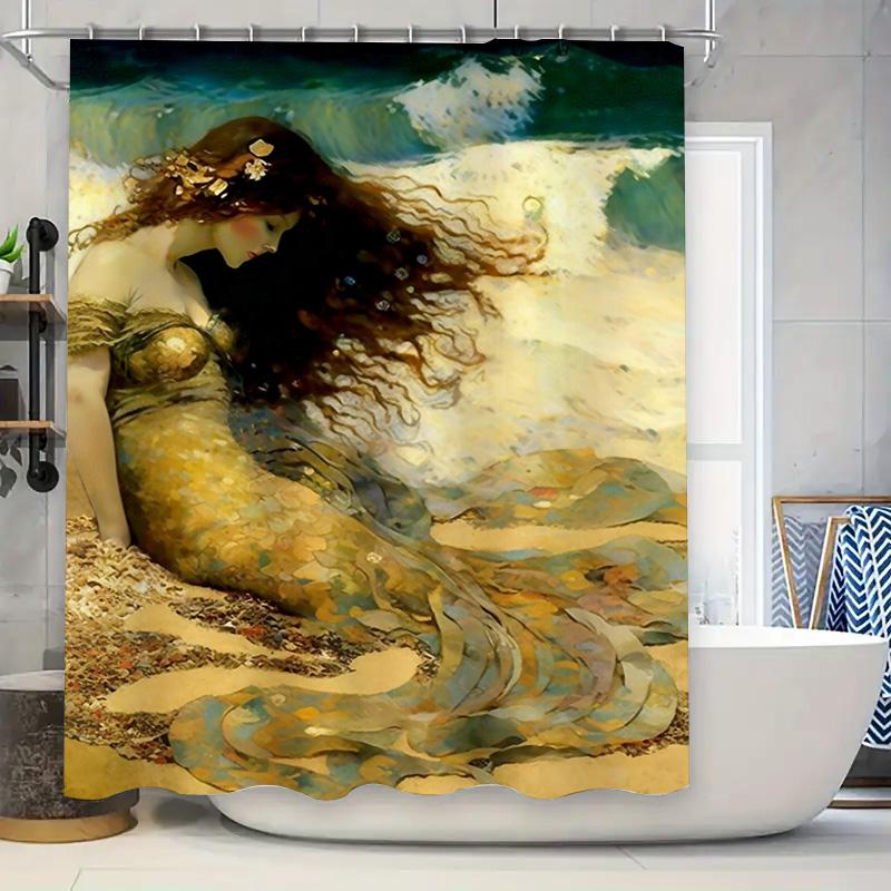 

Seashell Mermaid Bath Shower Curtain Waterproof Decorative Fabric Home Decoration W60H190(CM)-1 Pcs