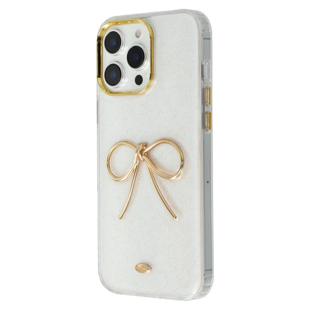 For iPhone 16 Pro Case Gold Bow Epoxy Design TPU+PC Phone Back Cover