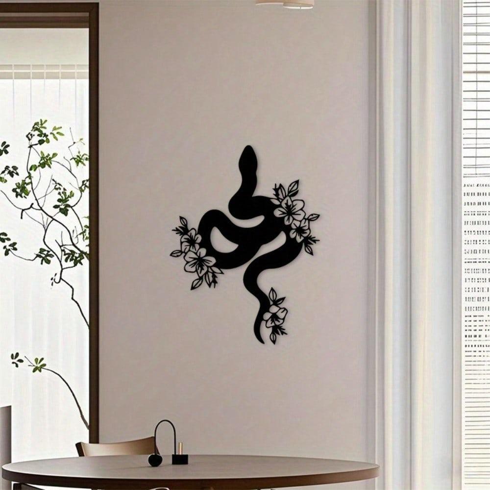 Metal Wall Art Snake Flower Sculpture Iron Home Decor Living Room Patio Gift Reptile Lovers