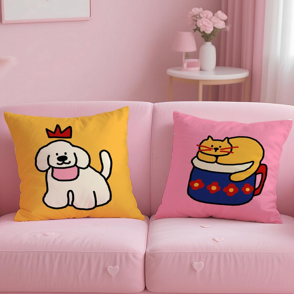 classic cartoon Happy Dog Cushion Cover Soft & Easy-Wash Pillow Case – Versatile for Couch, Bed, Travel and Office