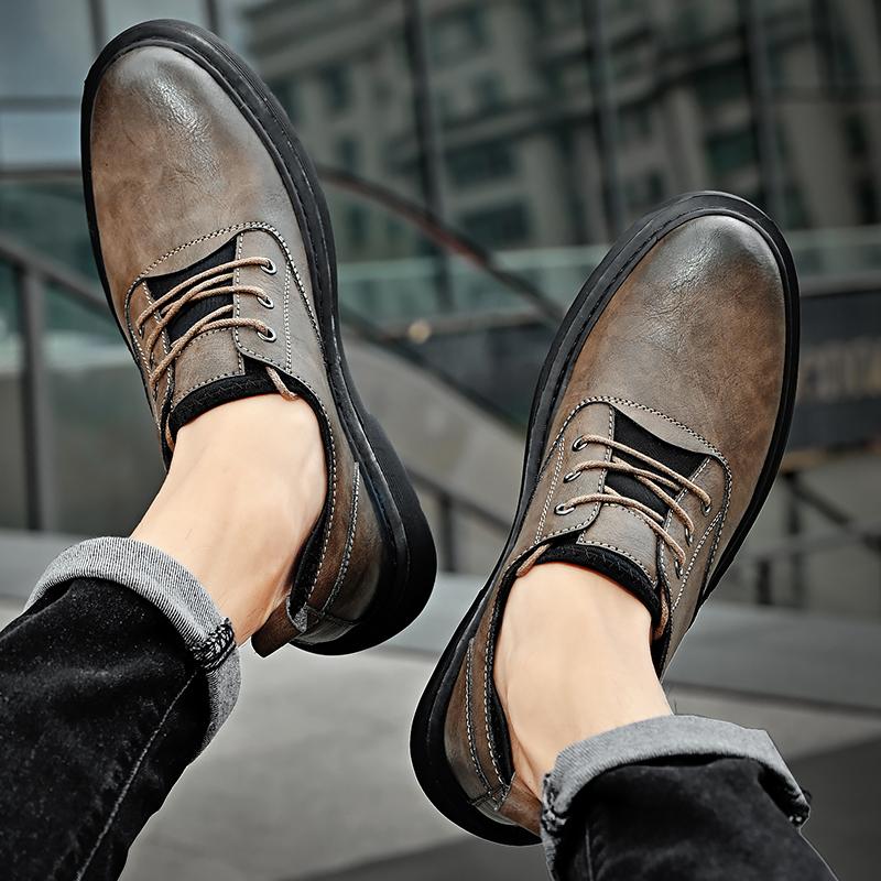 Męskie buty biznesowe w stylu retro na co dzień skórzane buty na platformie ze skóry bydlęcej buty z dużą główką męskie buty w stylu brytyjskim niskie buty robocze męskie