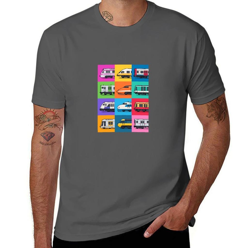 World Trains Grid Pattern TShirt Casual Street Style Short Sleeve Tee TShirt