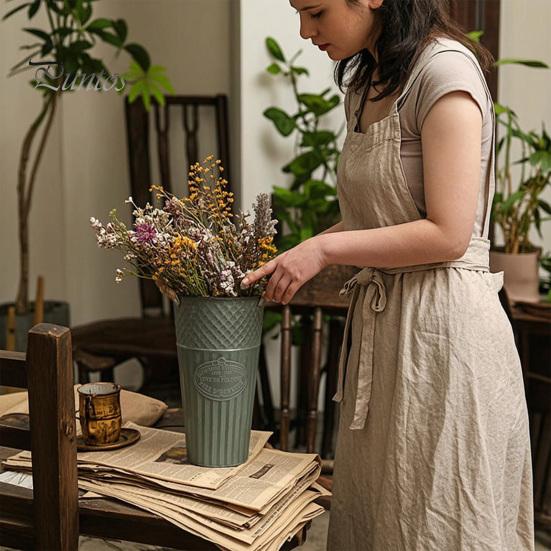 Retro Style Metal Flower Pot Vintage Buckets, Rustic Vases with Handles, Floral Containers, Wide Balcony Arrangement Holder Mouth Plant Display