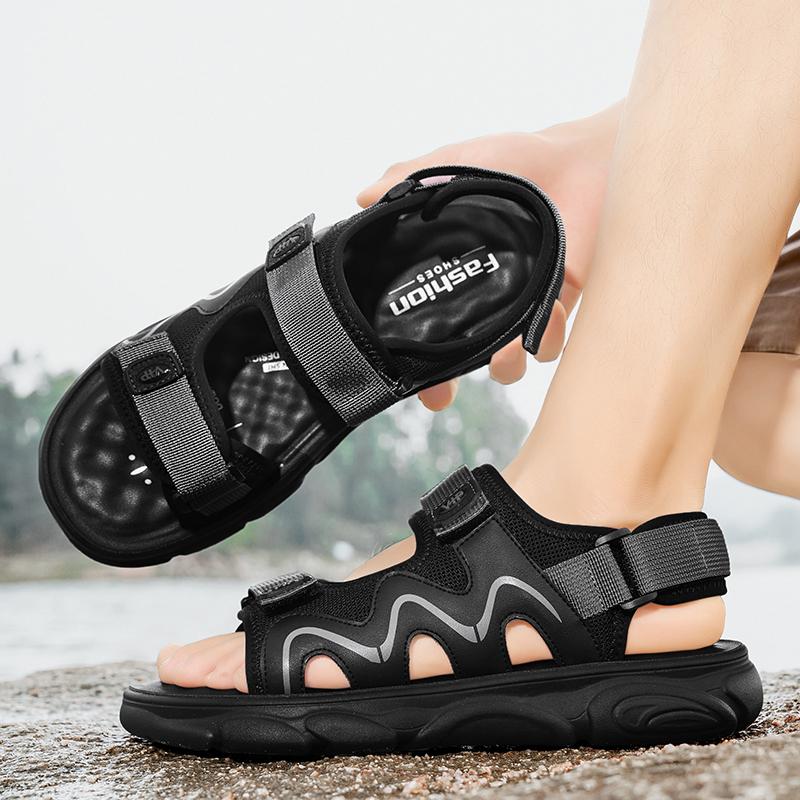 Fashion Fashion Mens Sandals Genuine Leather 2024 Summer Beach Slippers Male Non-Slip Soft Comfortable Outdoor Shoes High Quality Man