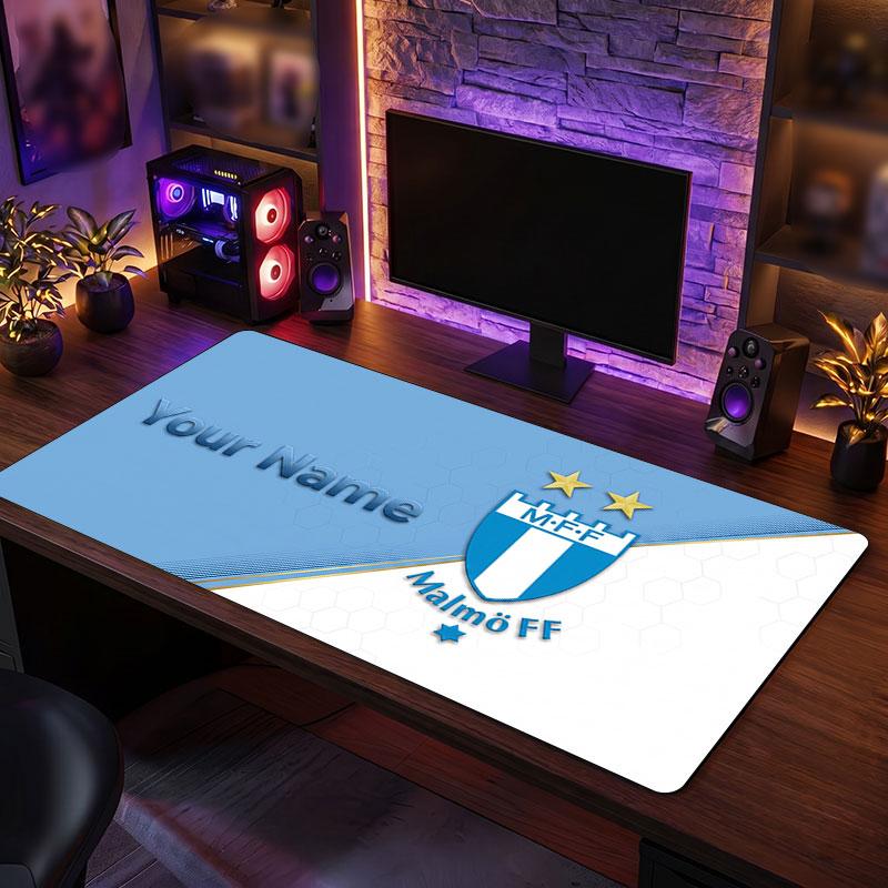 Malmö FF Custom Large Mouse Pad, Personalized Name Text Print, Football Logo Non‑Slip Desk Mat Gaming Gift