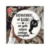 Round Black Cat Welcome Metal Wall Sign