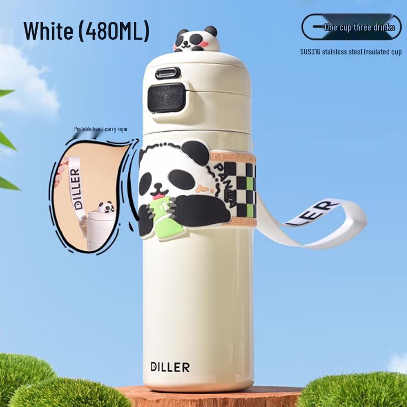 Diller Double Drink Insulated Panda Water Bottle