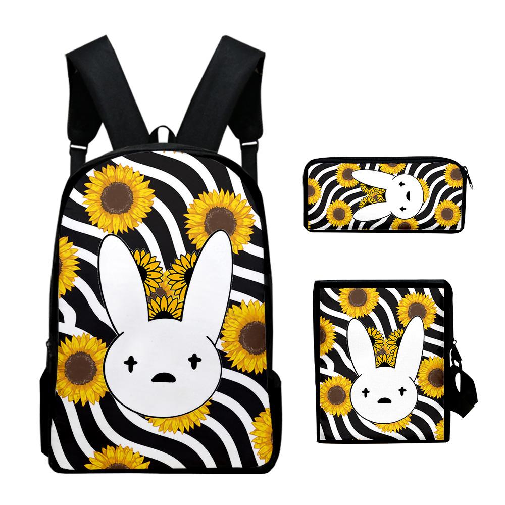 Fashion Novelty Luxury Bad Bunny 3D Print 3pcs/Set Pupil School Bags Laptop Daypack Backpack Inclined Shoulder Bag Pencil Case