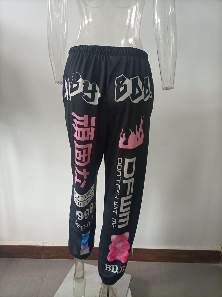 European & American Women's 2025 Printed Elastic Waist Casual Harem Pants