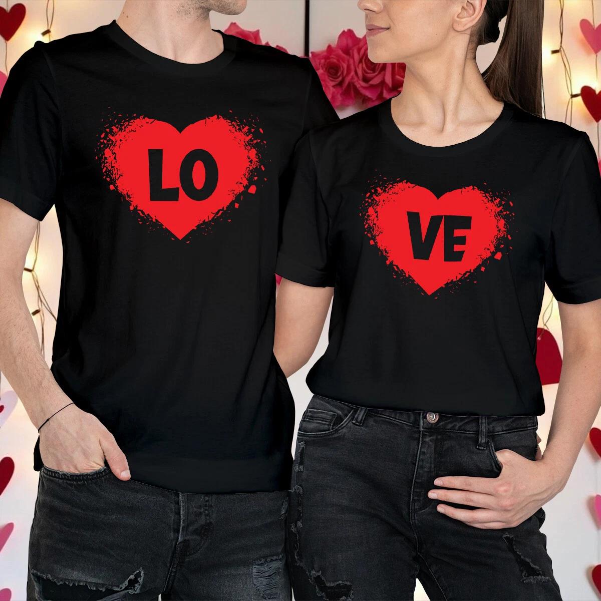 Couples Valentines Day Outfit Ideas Heartbeat Matching T shirt Tee #VD L