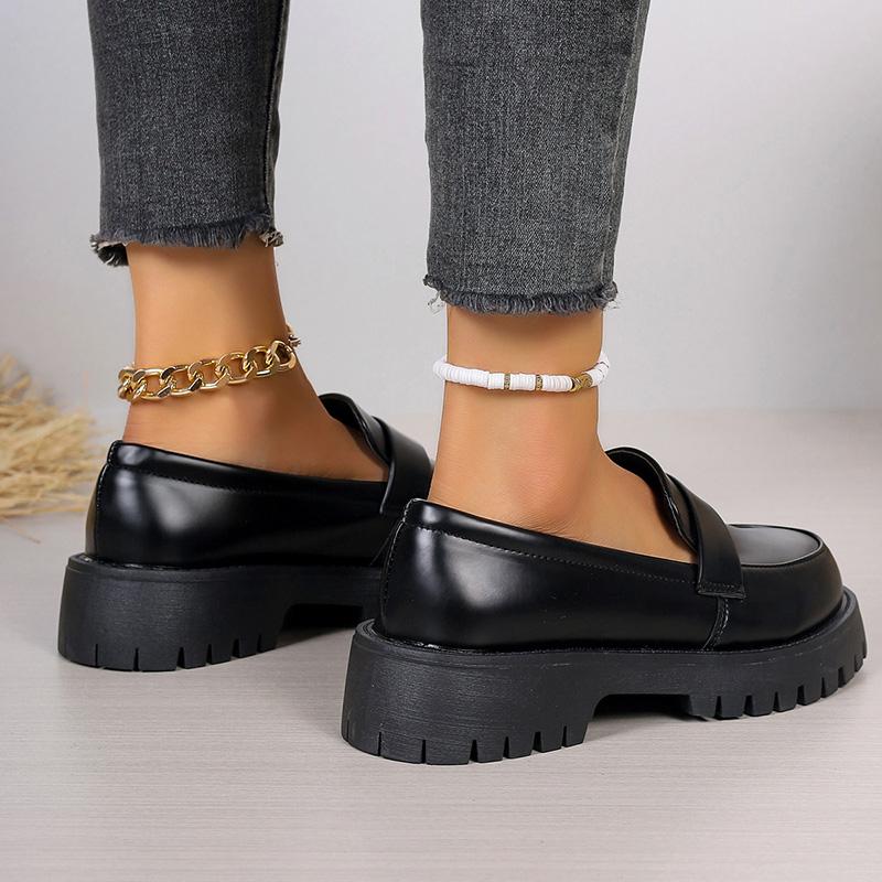 British Style Platform Loafers Women 2024 Plus Size Round Toe Single Shoes Woman Thick Bottom Pu Leather Shoes