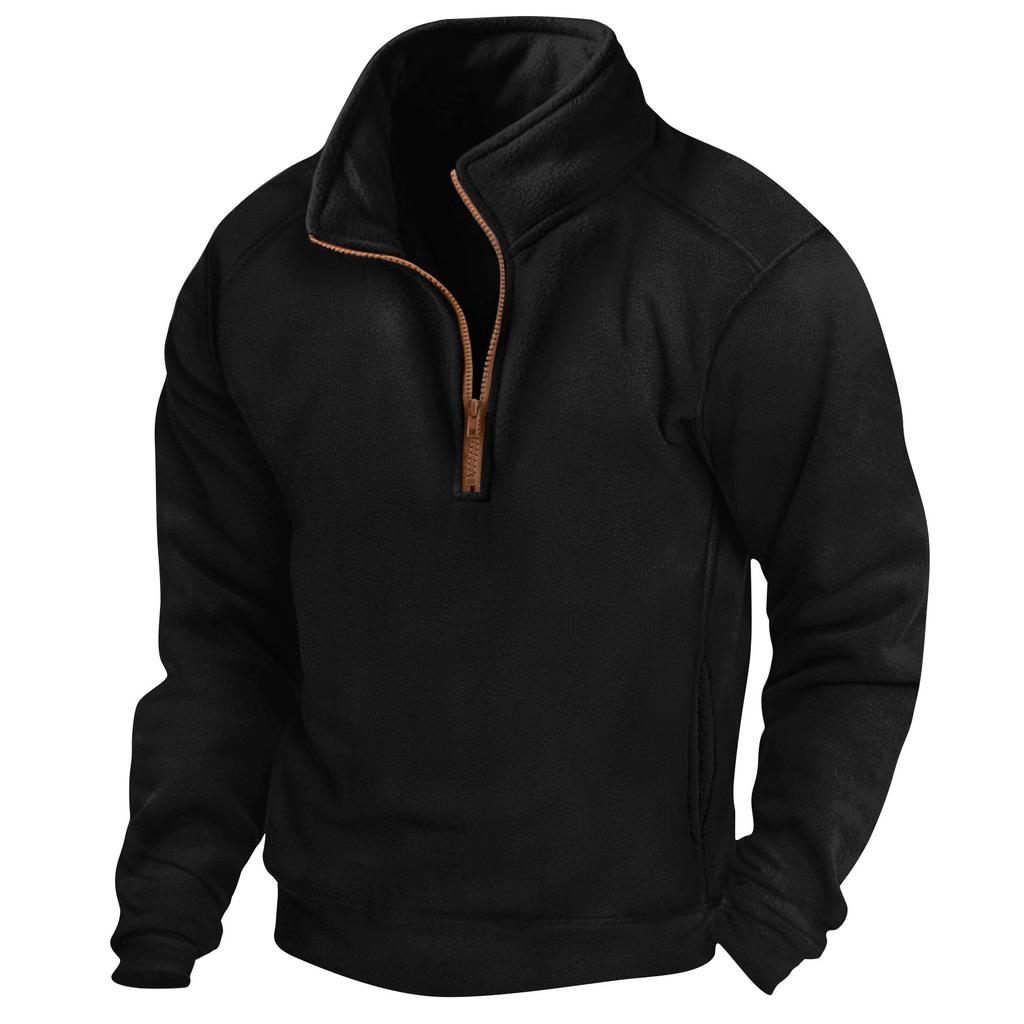 Men's Fall Stand-Up Collar Half-Zip Long-Sleeve Sweatshirt, Pullover, Sports Training Long-Sleeve Polo Shirt