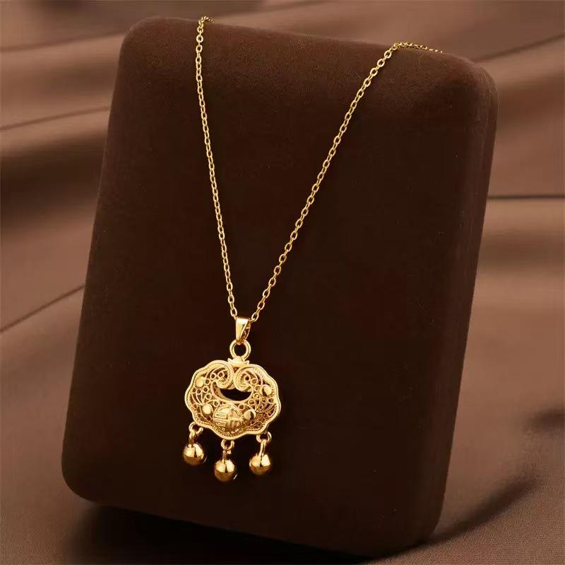 Versatile Chinese Ruyi Pendant Necklace with Hollow Fu Character - Women's Temperament Clavicle Chain Accessory