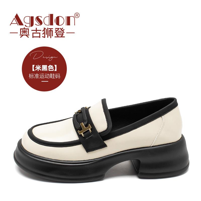 

Огастин черные лоферы женские 2025 осень новая французский британский стиль толстый каблук платформа удобные маленькие кожаные туфли 40