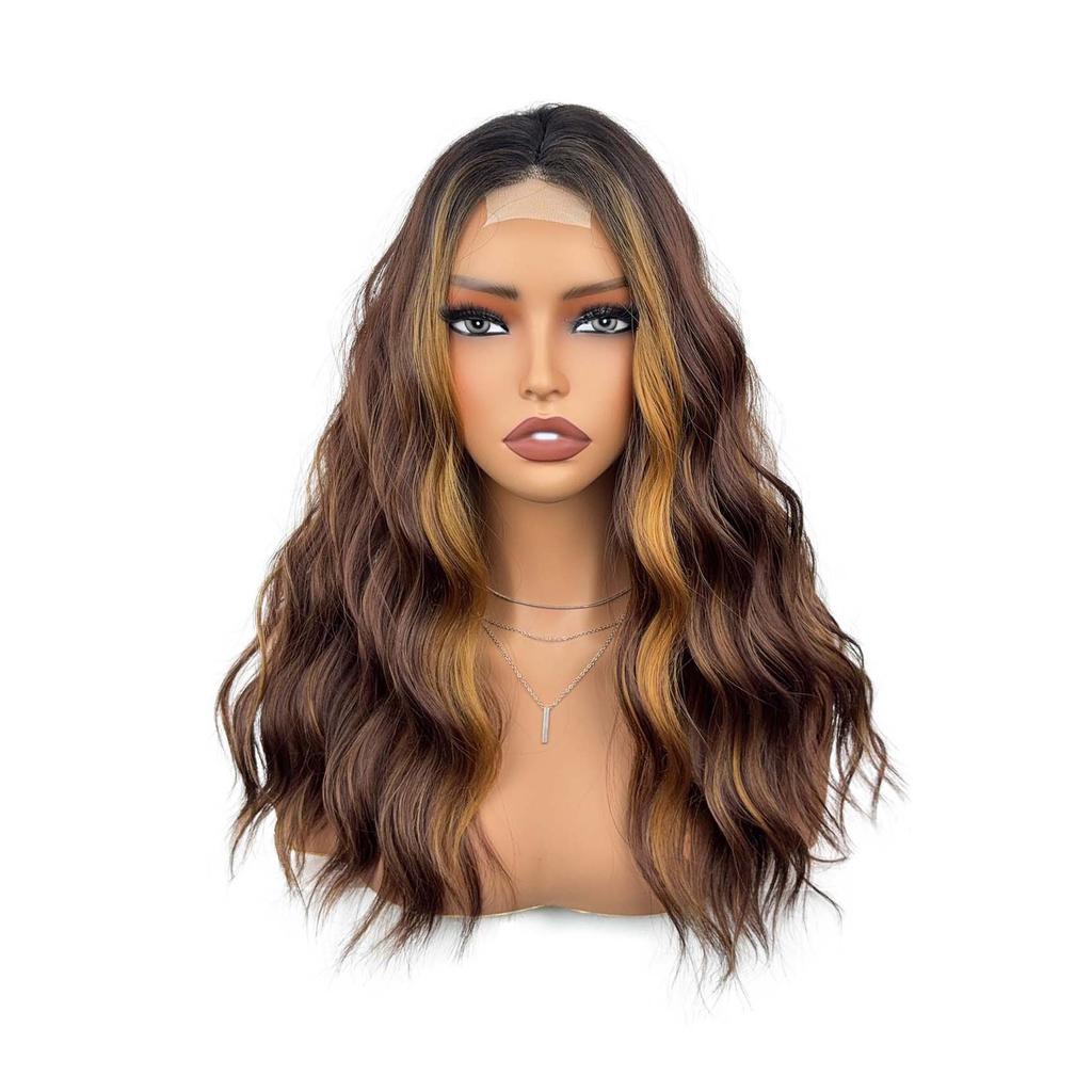 European American Fashion New Wig Black Forehead Lace Mid Split Wool Roll Long Curled Hair