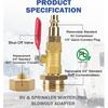 RV Winterizing Kit, RV Blowout Adapter With Shut Off Valve, Sprinkler Blowout Adapter With Quick-Connect Plug To 3/4" Garden Hose, Camper Winterize