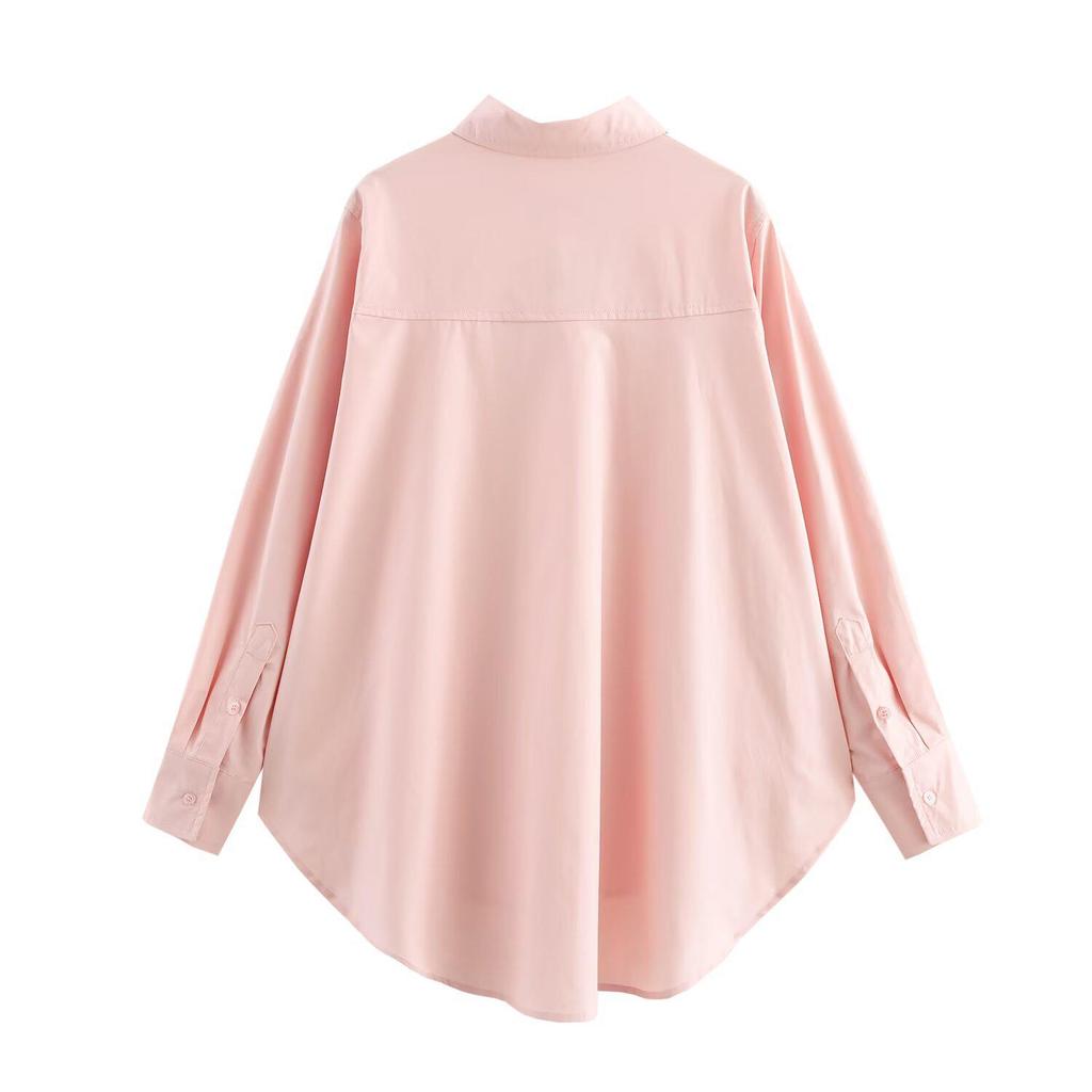 2025 Spring Women's European & American Style Casual Loose Long-Sleeve Cotton Shirt with Turn-Down Collar