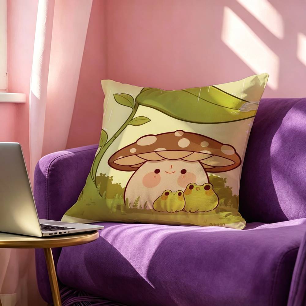 Autumu Mushroom Frog Pillow Case Square DoubleSided Sofa Cushion Cover Bedroom Bedside Pillow