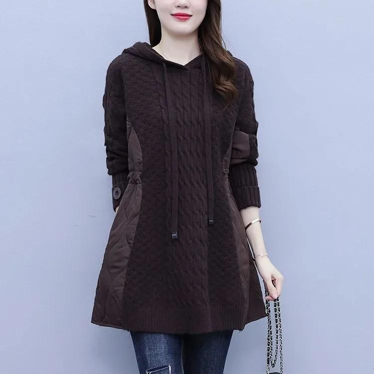Damen Herbst/Winter Splicing Strickpullover Design Locker Kapuzen Winterparka Mantel Damen
