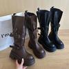 Thick-soled belt buckle boots locomotive autumn new super fire retro versatile knight heightening boots versatile