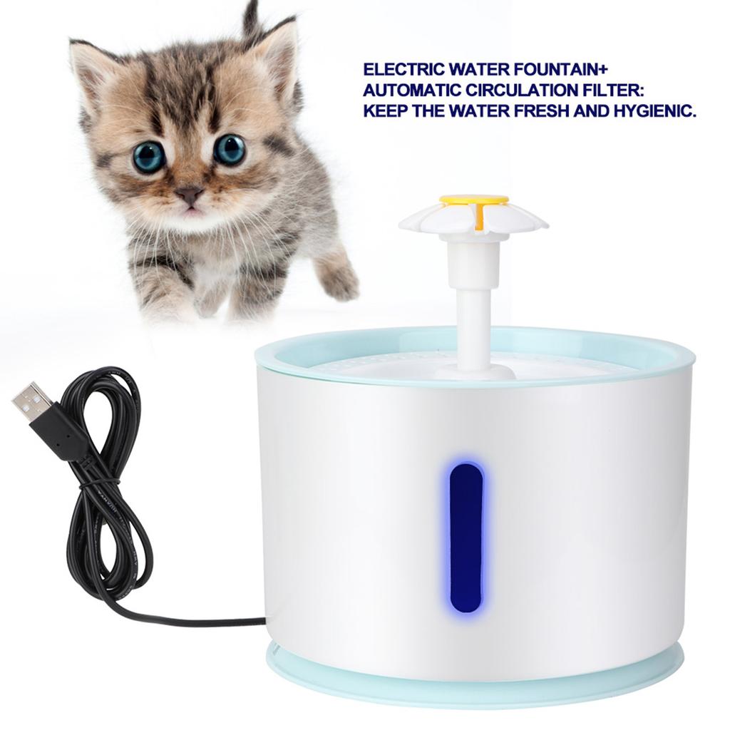 2.4L Electric Pet Cat Water Dispenser Automatic Dog Drinking Fountain with LED Light Filter