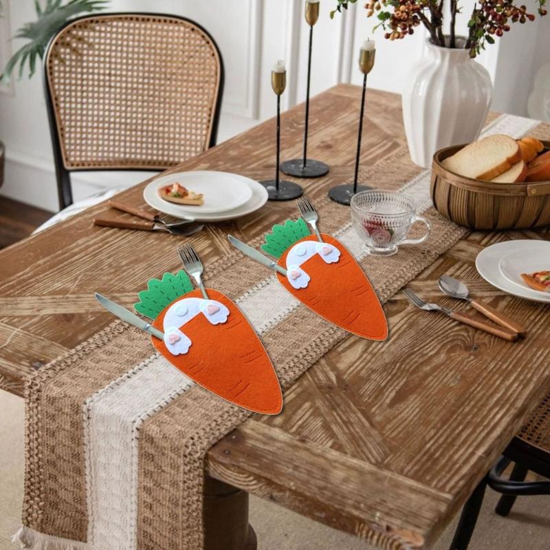 6pcs Easter Carrot Utensils Pouches Ideal For Adding Fun To Holiday Gatherings And Enhancing Dining Experience