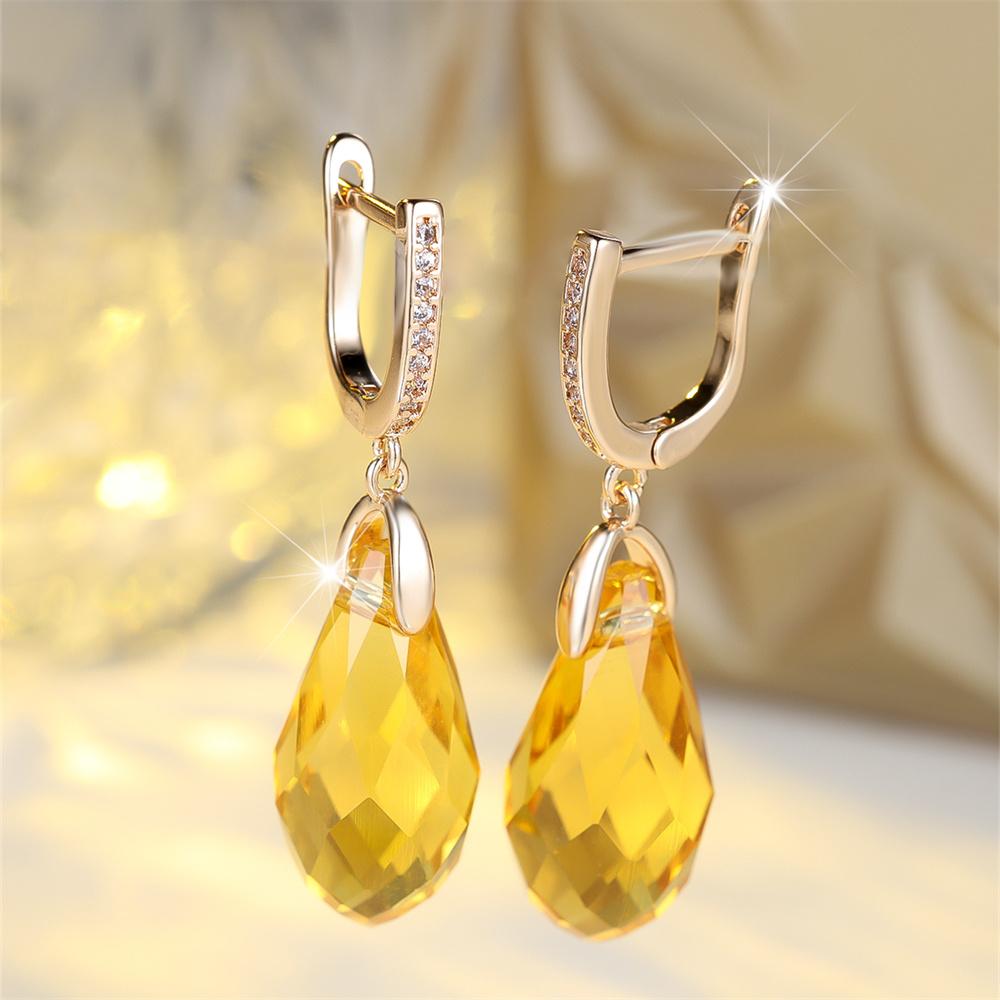 Zircon Yellow Crystal Pendant Hoop Earrings For Women Gold Silver Color Ear Buckle Wedding Jewelry Valentine's Day Gifts