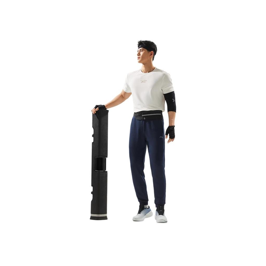 Li-Ning Solid Color Logo Elastic Waist Straight-Leg Quick-Dry Knitted Sports Pants Men Bottoms Navy-Blue AYKT205-5