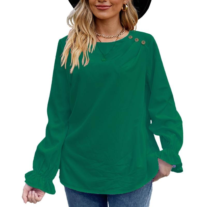 BITCED Women's Fashion Casual Solid Color Print Long Sleeve O Neck Blouses & Shirts