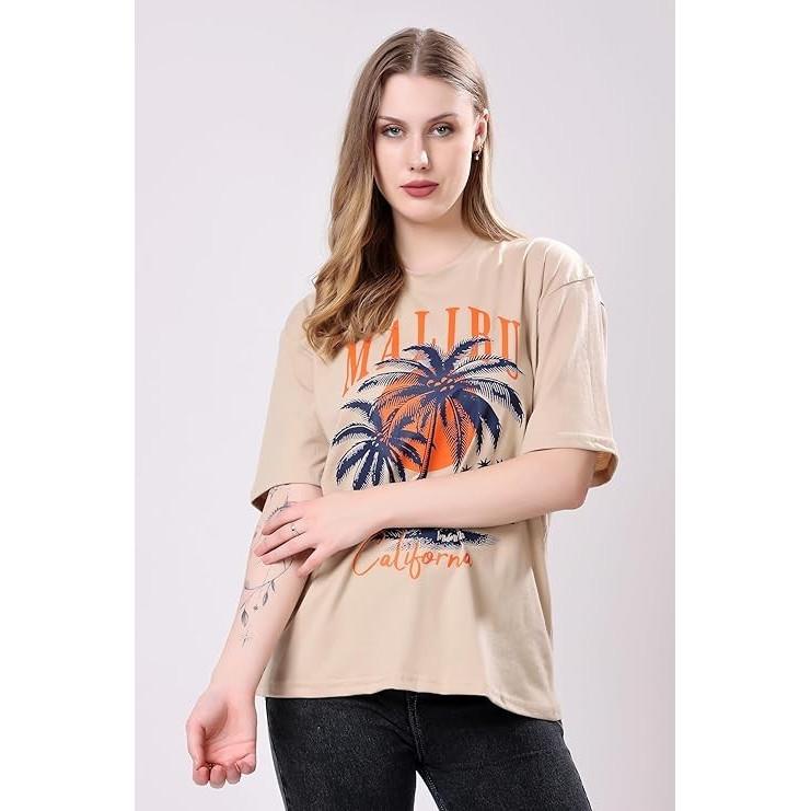 Women’s Loose Fit Graphic Printed T-Shirt Round Neck Half Sleeves Top Combo of 2