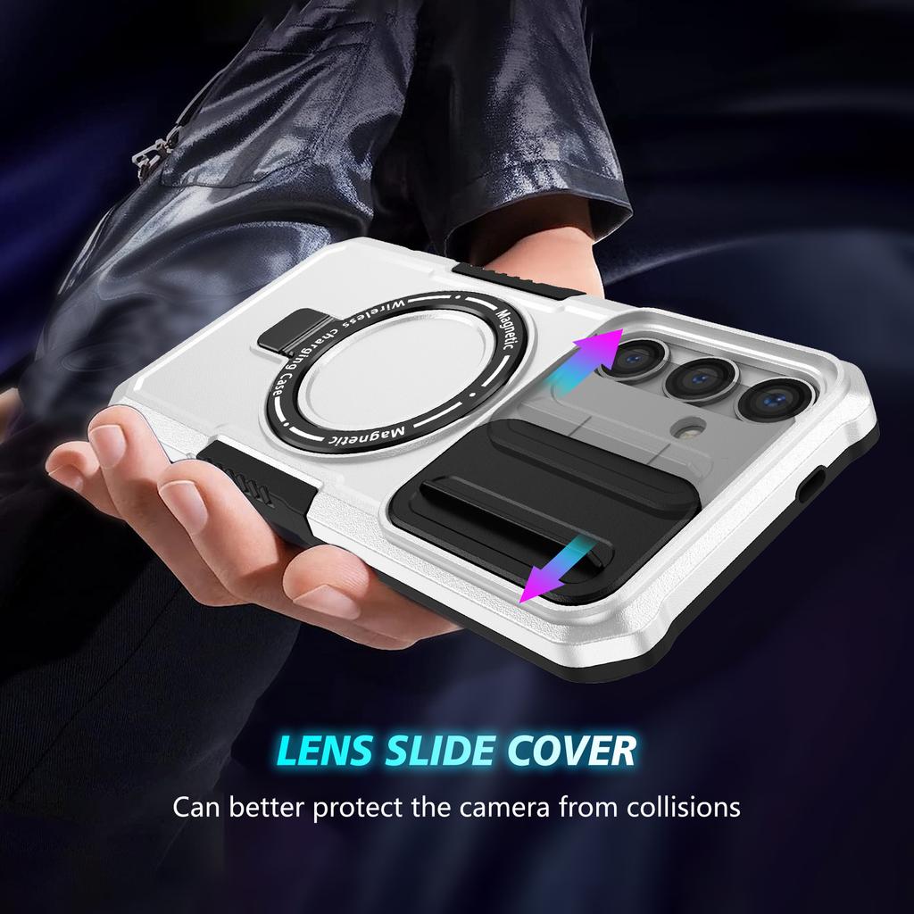 For Samsung Galaxy S24+ Case Slide Lens Window Kickstand Protective Cover Magnetic Case