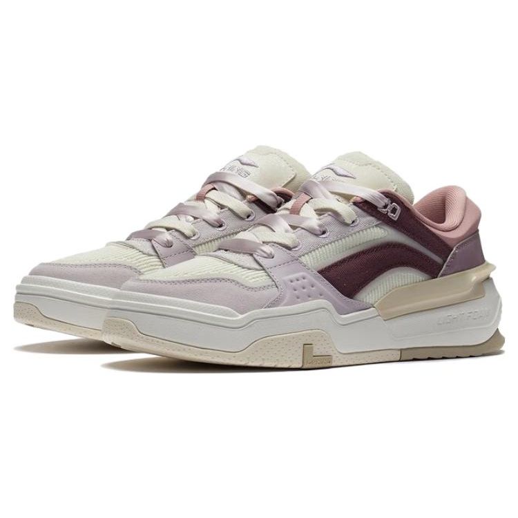 Li Ning Chan Chen Trendy Comfortable Shock Absorbing Warm Low Top Skate Shoes Women Skate Shoes White Purple AGCS246-4