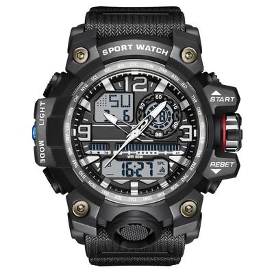 Men's Digital Waterproof 50M Sports Military Watch Dual Time LED Backlight